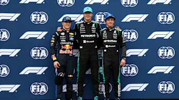 MELBOURNE, AUSTRALIA - MARCH 07: Pole position qualifier George Russell of Great Britain and