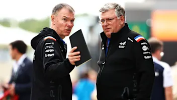 NORTHAMPTON, ENGLAND - JULY 01: Otmar Szafnauer, Team Principal of Alpine F1 talks with Alan