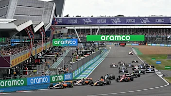 McLaren's British driver Lando Norris leads at the start of the Formula One British Grand Prix at