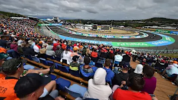 A general view shows spectators on the stands as they wait for the start of the Formula One