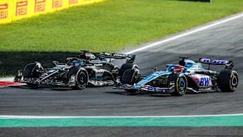 63 George Russell of United Kingdom, Mercedes - AMG PETRONAS, W14 - Mercedes, action 31 Esteban