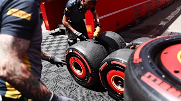Pirelli tyres after third practice ahead of the Formula 1 Spanish Grand Prix at Circuit de