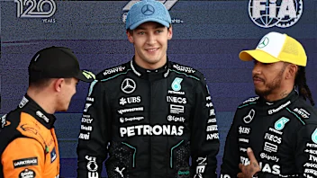 NORTHAMPTON, ENGLAND - JULY 06: Pole position qualifier George Russell of Great Britain and