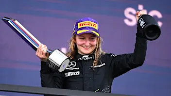 JEDDAH, SAUDI ARABIA - MARCH 08: Race winner Doriane Pin of France and PREMA Racing (28) celebrates