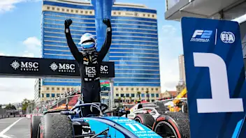BAKU, AZERBAIJAN - SEPTEMBER 21: Race winner Jak Crawford of United States and DAMS Lucas Oil (11)