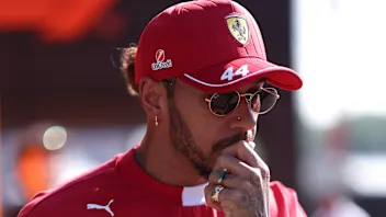 IMOLA, ITALY - MAY 15: Lewis Hamilton of Great Britain and Scuderia Ferrari arrives in the Paddock