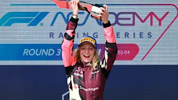 MIAMI, FLORIDA - MAY 03: Race winner Doriane Pin of France and PREMA Racing (28) on the podium with