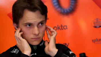 BARCELONA, SPAIN - MAY 30: Oscar Piastri of Australia and McLaren on stage during practice ahead of