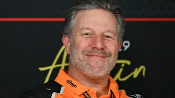 McLaren's CEO Zak Brown speaks at a press conference after the practice session for the United