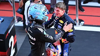 BAKU, AZERBAIJAN - SEPTEMBER 26: Race winner George Russell of Great Britain and Mercedes AMG