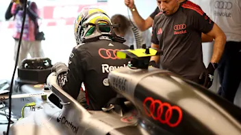 KUALA LUMPUR, MALAYSIA - OCTOBER 02: Gabriel Bortoleto of Brazil and Audi F1 Team prepares to drive