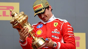 NORTHAMPTON, ENGLAND - JULY 05: Race winner Charles Leclerc of Monaco and Scuderia Ferrari on the