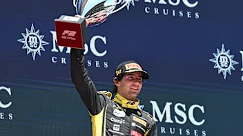 BARCELONA, SPAIN - JUNE 14: Race winner Rafael Camara of Brazil and Invicta Racing (1) lifts his
