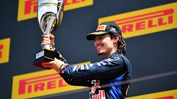 NORTHAMPTON, ENGLAND - JULY 04: Race winner Nikola Tsolov of Bulgaria and Campos Racing (6) lifts