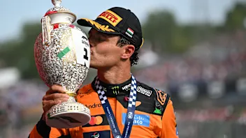 BUDAPEST, HUNGARY - JULY 26: Race winner Lando Norris of Great Britain and McLaren kisses his