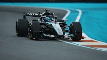 MIAMI, FLORIDA - MAY 03: George Russell of Great Britain driving the (63) Mercedes AMG Petronas F1