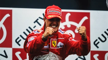 SUZUKA, JAPAN - OCTOBER 08: Michael Schumacher, 1st position, celebrates victory and securing his