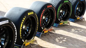 ABU DHABI, UNITED ARAB EMIRATES - DECEMBER 09: The Pirelli 2026 tyres during F1 Testing at Yas