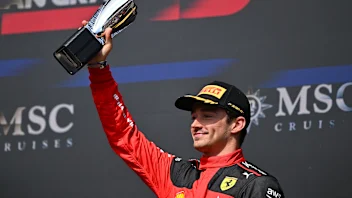 SPA, BELGIUM - JULY 30: Third placed Charles Leclerc of Monaco and Ferrari celebrates on the podium