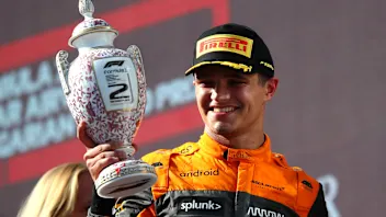 BUDAPEST, HUNGARY - JULY 23: Second placed Lando Norris of Great Britain and McLaren celebrates on