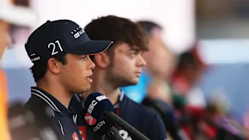 MONTE-CARLO, MONACO - MAY 25: Nyck de Vries of Netherlands and Scuderia AlphaTauri talks to the