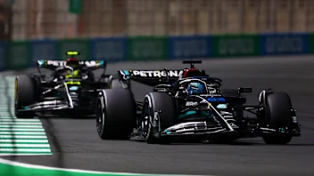JEDDAH, SAUDI ARABIA - MARCH 19: George Russell of Great Britain driving the (63) Mercedes AMG