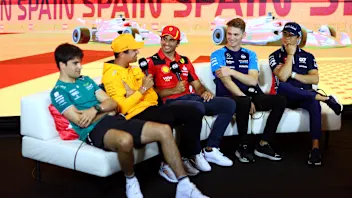 BARCELONA, SPAIN - JUNE 01: Lance Stroll of Canada and Aston Martin F1 Team, Lando Norris of Great