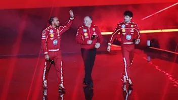 LONDON, ENGLAND - FEBRUARY 18: Lewis Hamilton of Great Britain and Scuderia Ferrari waves to the