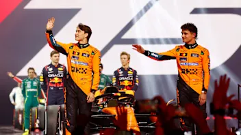 LONDON, ENGLAND - FEBRUARY 18: Oscar Piastri of Australia and McLaren and Lando Norris of Great