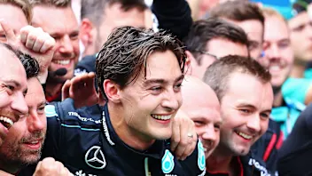 SPIELBERG, AUSTRIA - JUNE 30: Race winner George Russell of Great Britain and Mercedes celebrates