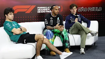 SAO PAULO, BRAZIL - OCTOBER 31: Lance Stroll of Canada and Aston Martin F1 Team, Franco Colapinto