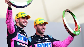 SAO PAULO, BRAZIL - NOVEMBER 03: Second placed Esteban Ocon of France and Alpine F1 and Third