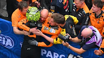 SHANGHAI, CHINA - APRIL 21: Second placed Lando Norris of Great Britain and McLaren celebrates in