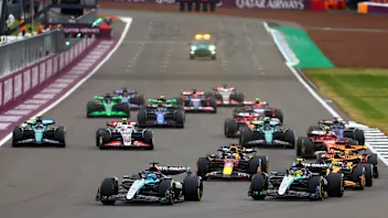 NORTHAMPTON, ENGLAND - JULY 07: George Russell of Great Britain driving the (63) Mercedes AMG