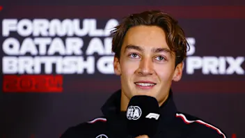 NORTHAMPTON, ENGLAND - JULY 04: George Russell of Great Britain and Mercedes attends the Drivers