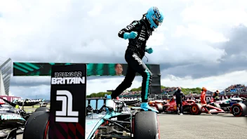 NORTHAMPTON, ENGLAND - JULY 06: George Russell of Great Britain driving the (63) Mercedes AMG