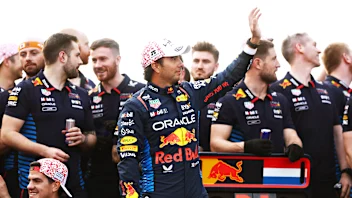 SUZUKA, JAPAN - APRIL 07: Second placed Sergio Perez of Mexico and Oracle Red Bull Racing