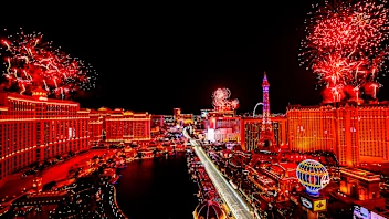 LAS VEGAS, NEVADA - NOVEMBER 23: A general view over the circuit as fireworks go off after the F1