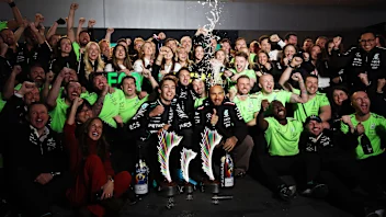 LAS VEGAS, NEVADA - NOVEMBER 23: Race winner George Russell of Great Britain and Mercedes and