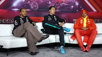 LAS VEGAS, NEVADA - NOVEMBER 23: Race winner George Russell of Great Britain and Mercedes, Second