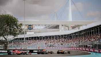 MIAMI, FLORIDA - MAY 05: Charles Leclerc of Monaco, Ferrari SF-24, and Max Verstappen of the