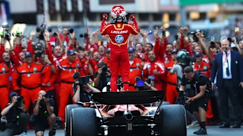 MONTE-CARLO, MONACO - MAY 26: Race winner Charles Leclerc of Monaco and Ferrari celebrates in parc