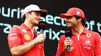 MONTE-CARLO, MONACO - MAY 25: Charles Leclerc of Monaco and Ferrari and Carlos Sainz of Spain and