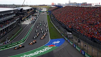 ZANDVOORT, NETHERLANDS - AUGUST 25: A general view as Max Verstappen of the Netherlands driving the
