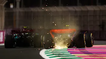 JEDDAH, SAUDI ARABIA - MARCH 07: Sparks fly from the car of Lando Norris of Great Britain driving