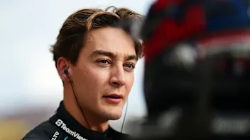 AUSTIN, TEXAS - OCTOBER 18: Second placed qualifier George Russell of Great Britain and Mercedes