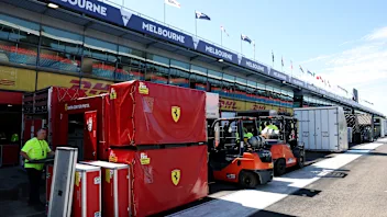 MELBOURNE, AUSTRALIA - MARCH 10: F1 teams freight is seen on the start/finish straight during