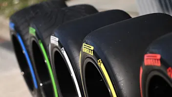 SHANGHAI, CHINA - MARCH 22: Pirelli tyre compounds lined up for display prior to the Sprint ahead