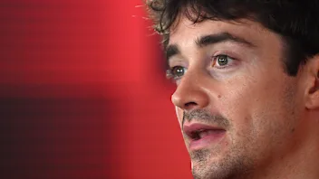 BAKU, AZERBAIJAN - SEPTEMBER 18: Charles Leclerc of Monaco and Scuderia Ferrari talks to the media