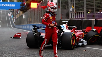 BAKU, AZERBAIJAN - SEPTEMBER 20: Charles Leclerc of Monaco and Scuderia Ferrari walks away from his